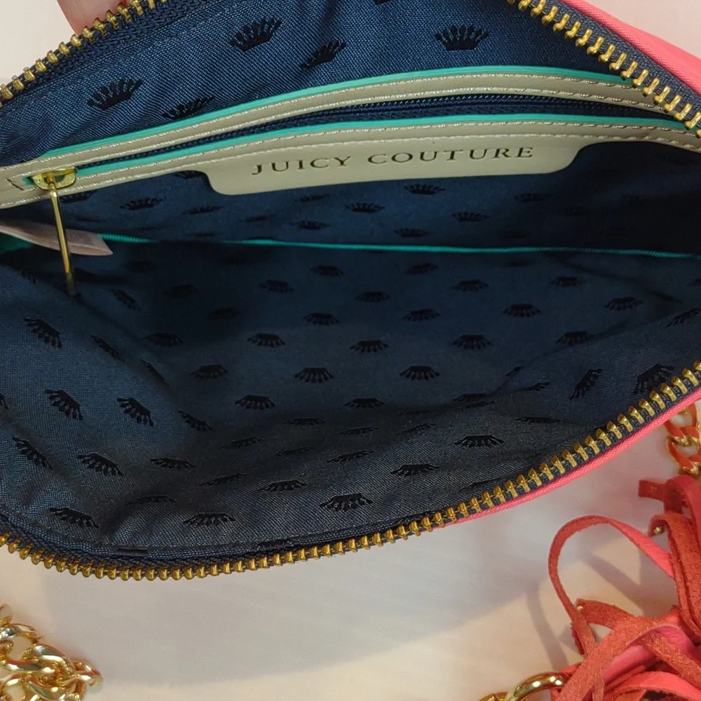 Juicy Couture Louisa Hot Pink Everyday Nylon Crossbody Bag Tassel Gold Chain